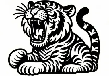 Tiger zeigt scharfe Zähne: Einfache Malvorlage (Gratis)