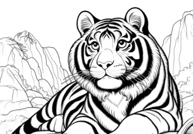 Tiger auf Felsen: Malvorlage zum Herunterladen (Kostenlos)