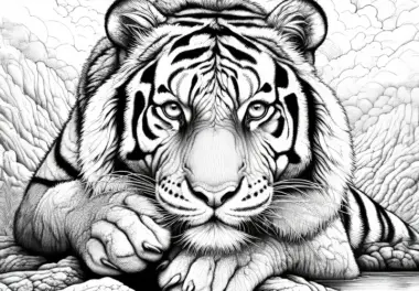 Tiger mit durchdringendem Blick: Ausmalbild zum Download (Kostenlos)