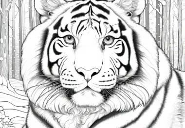 Weißer Tiger im schneebedeckten Wald: Kostenloses Ausmalbild
