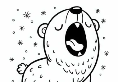 Eisbär streckt sich und gähnt: Ausmalbild für Kinder (Kostenlos)