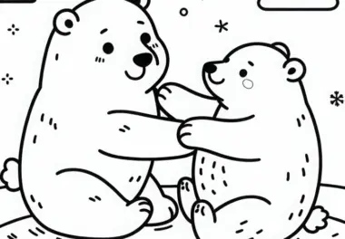 Eisbär spielt mit Artgenosse: Einfaches Ausmalbild (Gratis)