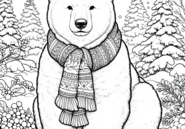 Eisbär mit Schal als Ausmalbild zum Herunterladen (Kostenlos)