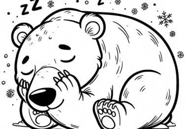 Eisbär schläft: Ein einfaches Ausmalbild (Kostenlos)