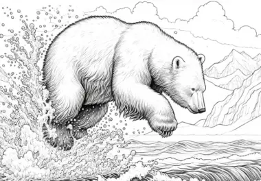 Eisbär springt ins Wasser: Ausmalbild zum Download (Kostenlos)