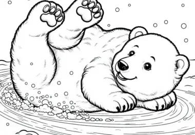 Eisbär rollt sich im Schnee: Ausmalbild zum Herunterladen (Gratis)