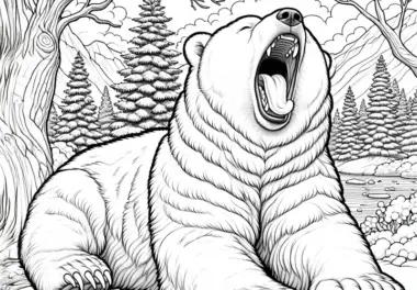Eisbär gähnt mit offenem Maul: Detailreiche Malvorlage (Gratis)