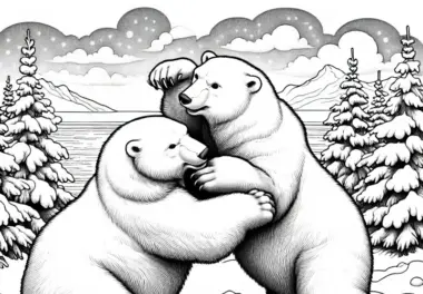 Eisbär kämpft mit Artgenossen: Detailreiche Malvorlage (Gratis)