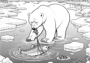 Eisbär beim Fischen: Kostenloses Ausmalbild