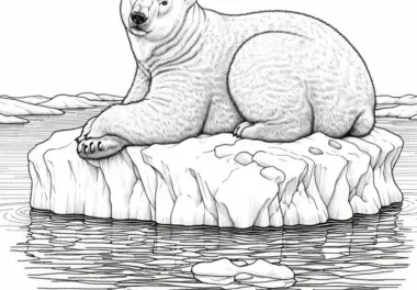 Eisbär auf Eisscholle: Ausmalbild zum Download (Gratis)