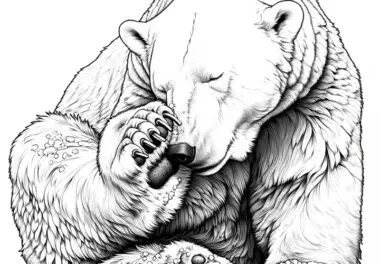 Eisbär reibt sich die Schnauze: Detailreiches Ausmalbild zum Download (Kostenlos)