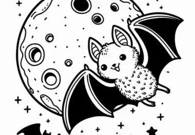 Fledermaus fliegt bei Vollmond durch die Nacht: Kostenloses Ausmalbild