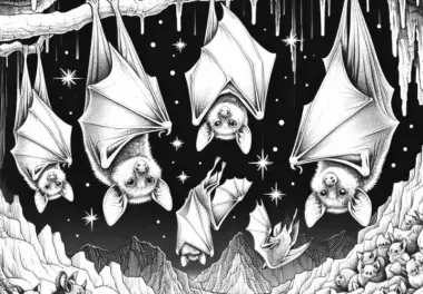 Fledermäuse in Höhle: Ausmalbild zum Herunterladen (Kostenlos)