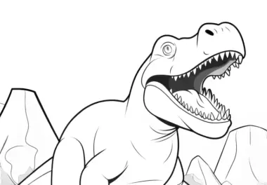 Zum Ausmalen: T-rex vor urzeitlicher Landschaft