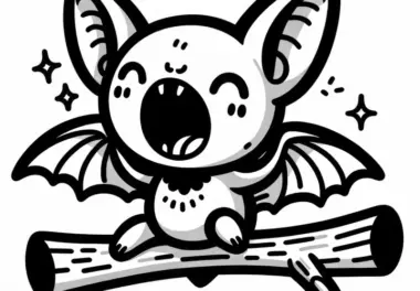 Fledermaus auf einem Ast: Einfaches Ausmalbild (Gratis)