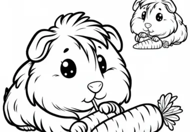 Meerschweinchen knabbert eine Karotte: Kostenloses Ausmalbild