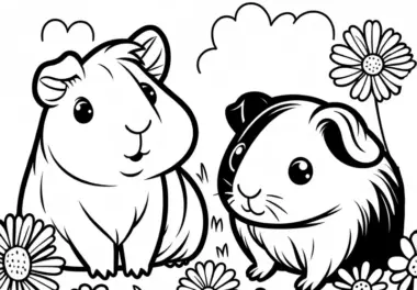 Meerschweinchen auf einer Wiese: Einfaches Ausmalbild (Kostenlos)