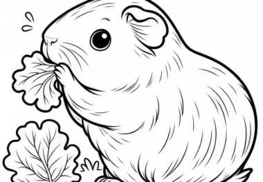 Meerschweinchen knabbert am Salatblatt: Einfaches Ausmalbild (Gratis)