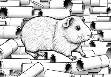 Meerschweinchen im Labyrinth aus Papprollen: Malvorlage zum Herunterladen (Kostenlos)