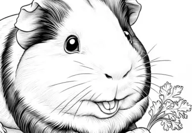 Meerschweinchen knabbert an Karotte: Detailreiches Ausmalbild (Gratis)