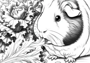 Meerschweinchen knabbert an Salatblatt: Detailreiche Malvorlage (Kostenlos)
