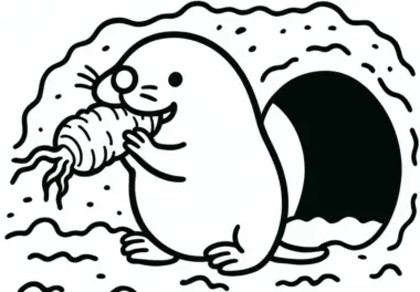 Maulwurf frisst Karotte: Einfaches Ausmalbild (Gratis)
