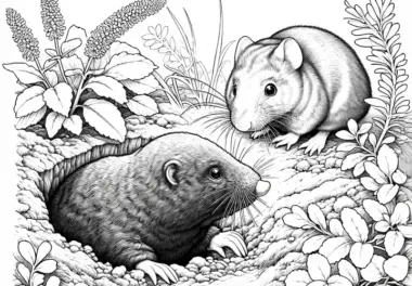 Maulwurf mit einer Maus: Ausmalbild zum Download (Kostenlos)