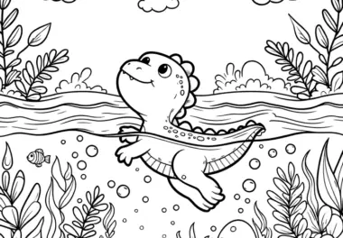 Dino-Bilder zum Ausdrucken: Dinosaurier im Wasser