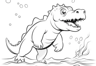 Malvorlage: Fröhlicher Dinosaurier im Wasser