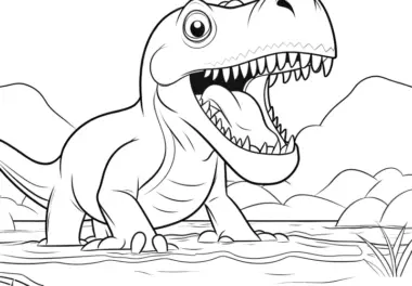 T-Rex mit scharfen Zähnen im Wasser: Ein Ausmalspaß