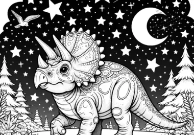 Malvorlage: Majestätischer Triceratops im nächtlichen Wald