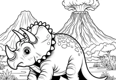 Zum Download: Triceratops mit Vulkanlandschaft