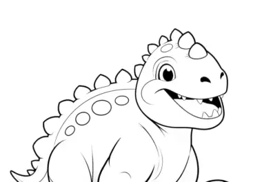 Fröhlicher Dinosaurier beim Spielen mit einem Ball (Ausmalbild)