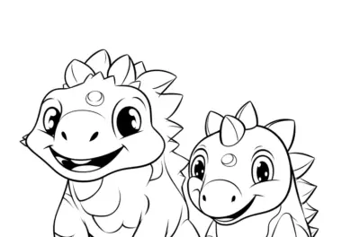 Zwei kleine Dinosaurier beim Spielen (Malvorlage)