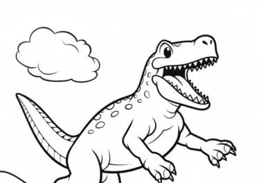 Ausmalbild: Dinosaurier beim fröhlichen Springen