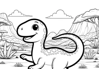 Fröhlicher Dinosaurier beim Tanzen im prähistorischen Dschungel (Gratis)