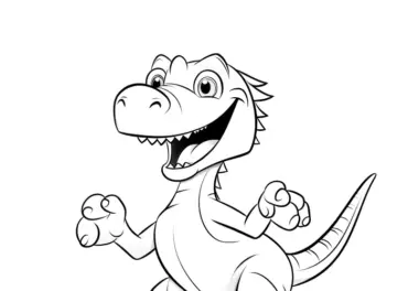 Bild zum Ausmalen: Tanzender Dinosaurier ohne Hintergrund