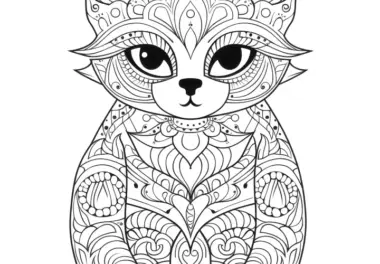 Malvorlage: Kunstvolles Katze-Mandala zum Ausdrucken