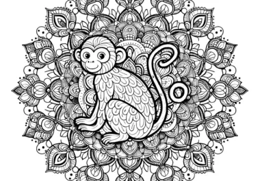 Affe-Mandala komplex: Kostenlos zum Ausmalen