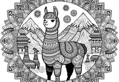 Alpaka in den Bergen: Gratis Mandala zum Ausmalen