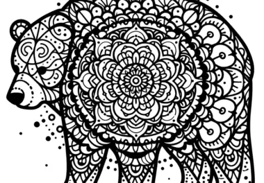 Braunbär-Mandala komplex: Gratis zum Ausmalen