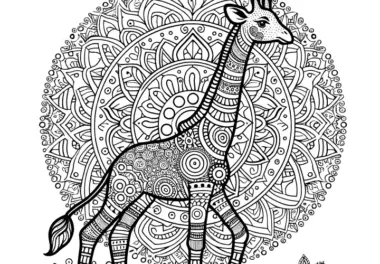 Giraffe-Mandala komplex: Gratis zum Ausmalen