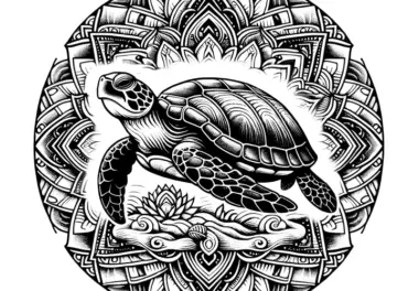 Schildkröte-Mandala im Kreis: Gratis zum Ausdrucken