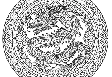 Drachen-Mandala mit Ornamenten: Fantasiewesen zum Ausmalen