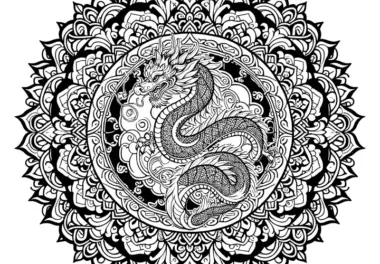 Asiatisches Drachen-Mandala: Komplexes Fantasiewesen zum Ausmalen