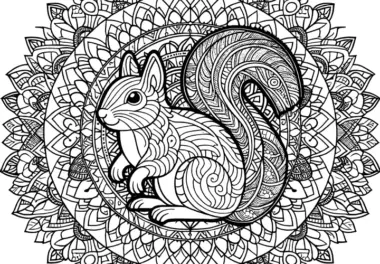 Eichhörnchen-Mandala komplex: Waldbewohner zum Ausdrucken (gratis)