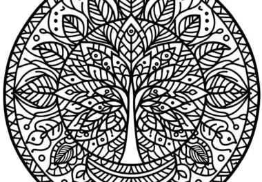 Baum-Mandala komplex: Bild zum ausmalen (kostenlos)