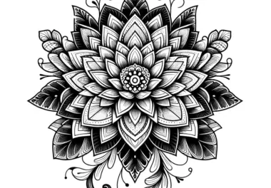 Blüten-Mandala komplex: 3D-Effekt als Malvorlage (Gratis)