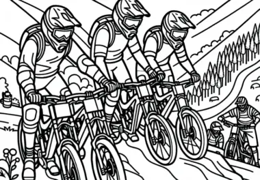 Team von Downhill-Mountainbiking-Fahrern Malvorlage kostenlos