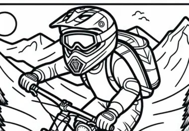Vollschutzhelm und Protektoren für Downhill-Mountainbiking Malvorlage kostenlos